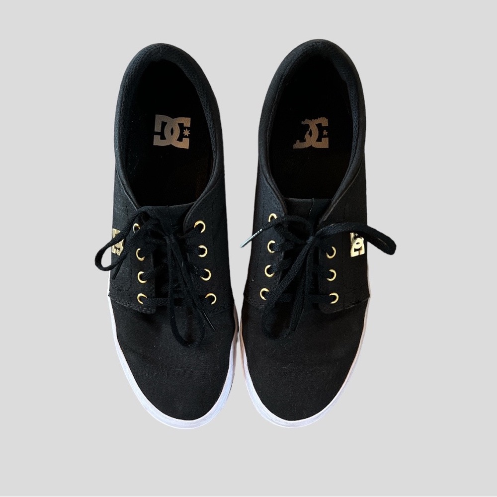DC Women’s Trase Platform TX SE Lace Up Skateboard Shoe Black & Gold Size 11 - Picture 2 of 8